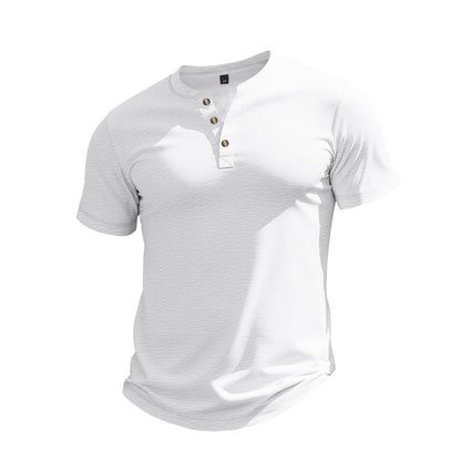 Muscle Bamboo Retro Henley Shirt Short Sleeve White GlamzKart