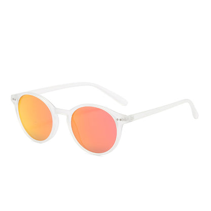 Round Polarized Full Rim Frame Sunglasses Transparent White Frame Orange GlamzKart