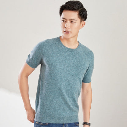 Men's Autumn And Winter Full Wool Short Sleeve Round Neck Sweater Dark Green GlamzKart
