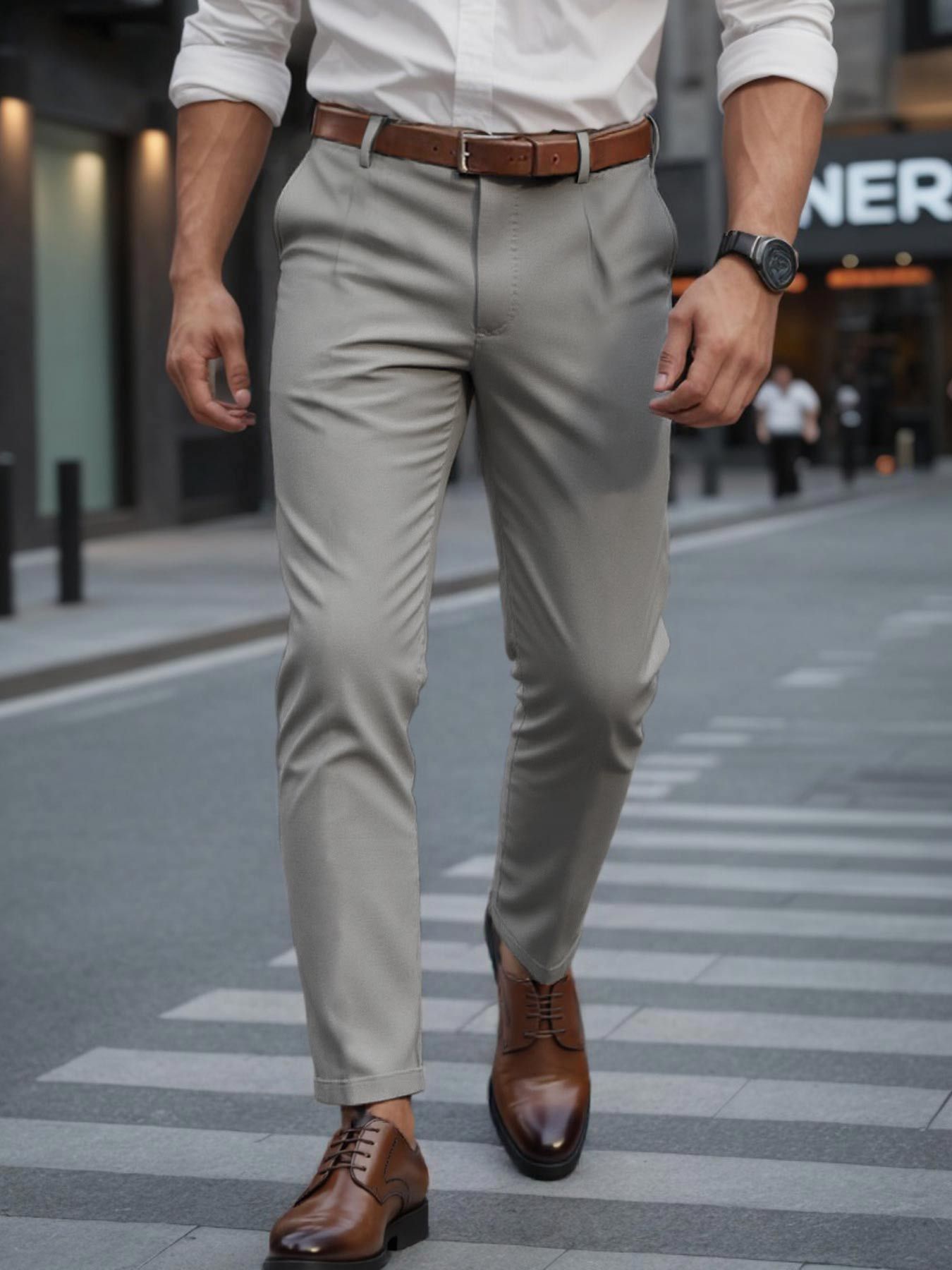 Men's Business Trousers Men's Straight Casual Pants Cement Gray GlamzKart