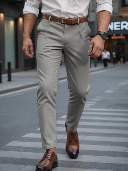 Men's Business Trousers Men's Straight Casual Pants Cement Gray GlamzKart