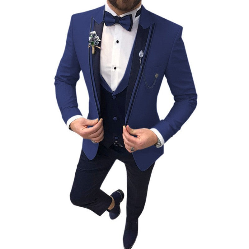 Men's Color Matching Business Casual Suit Three-piece Set GlamzKart