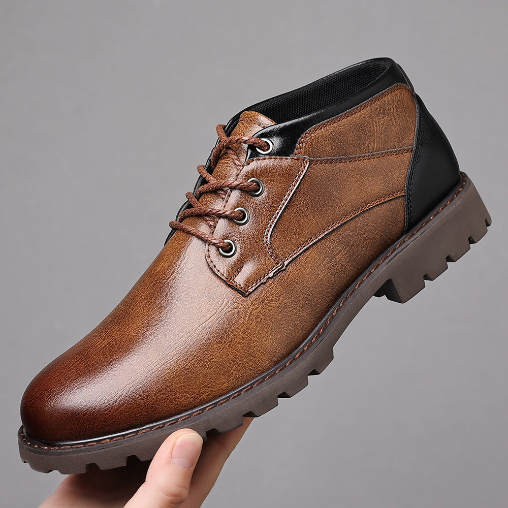 HPIOPL4999 Martin Boots Men's Boots Plus Size Lace Up Low Top 4999 Brown GlamzKart