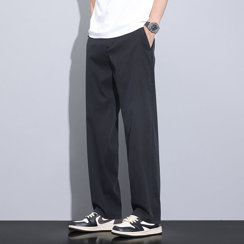 Thin Stretch Business Straight Loose-fitting Wide-leg Trousers Black GlamzKart