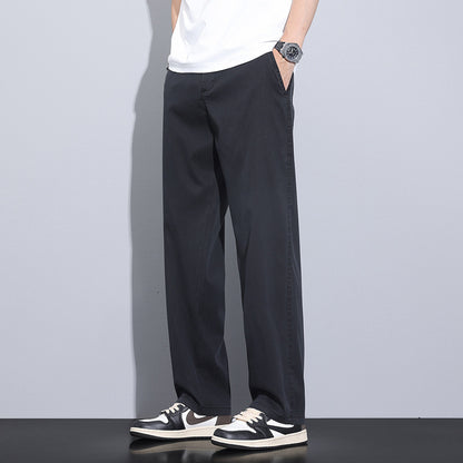 Thin Stretch Business Straight Loose-fitting Wide-leg Trousers Black GlamzKart