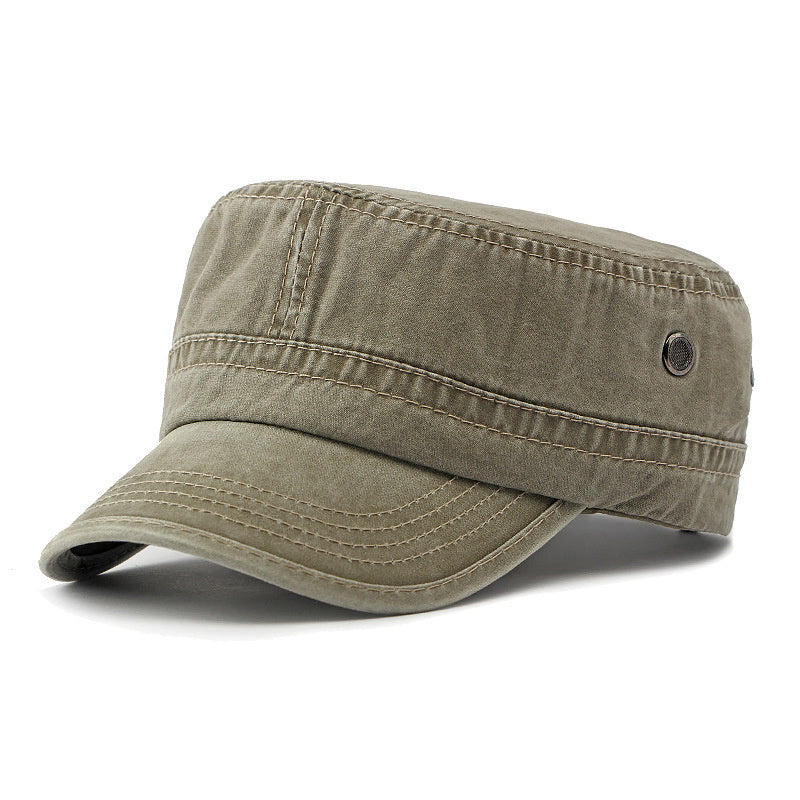 All-match Flat Top Military Cap Men And Women Khaki Adjustable GlamzKart