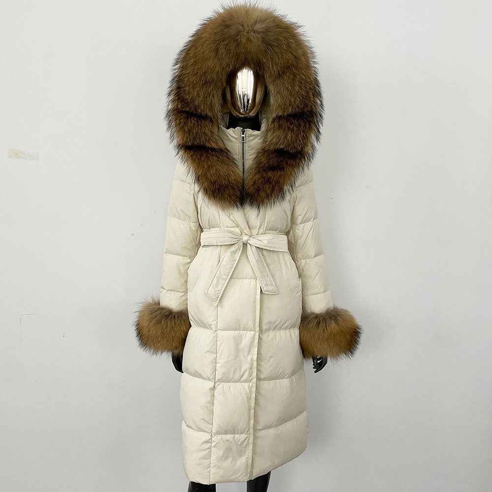 Thickened Long Section White Goose Down Slim Fit Women's Coat