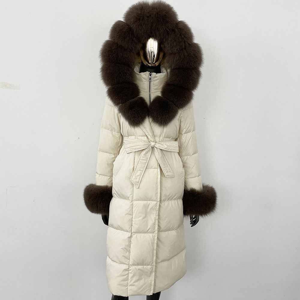 Thickened Long Section White Goose Down Slim Fit Women's Coat