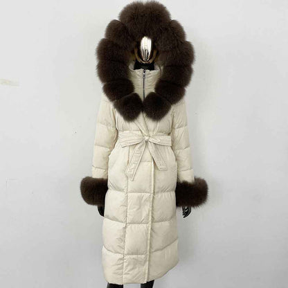 Thickened Long Section White Goose Down Slim Fit Women's Coat