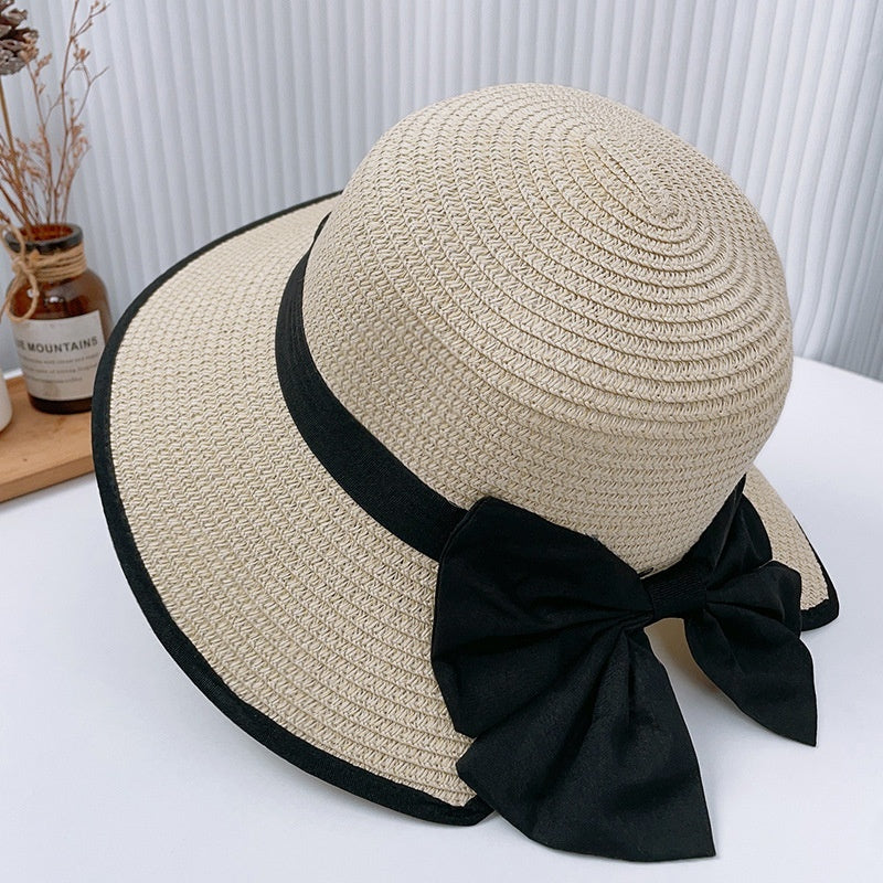Sun Hat Women's Summer French Elegant Bow 367 Beige Big Bow GlamzKart