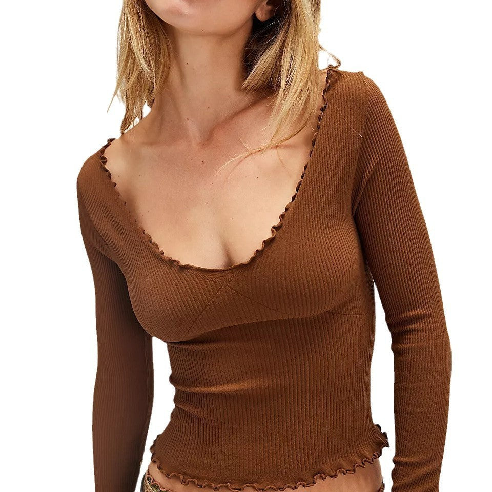 New Tree Fungus-like Lacework Tight Long Sleeve Yoga Wear Women Brown GlamzKart