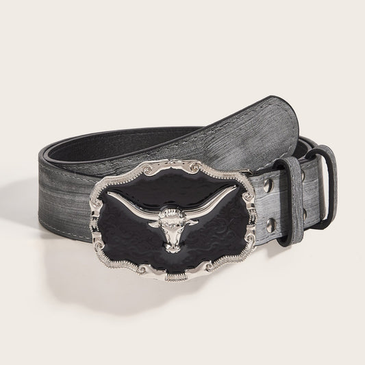 Retro Domineering Epoxy Cattle Head Buckle Women's Casual Men's Jeans Strap Personality Belt GlamzKart