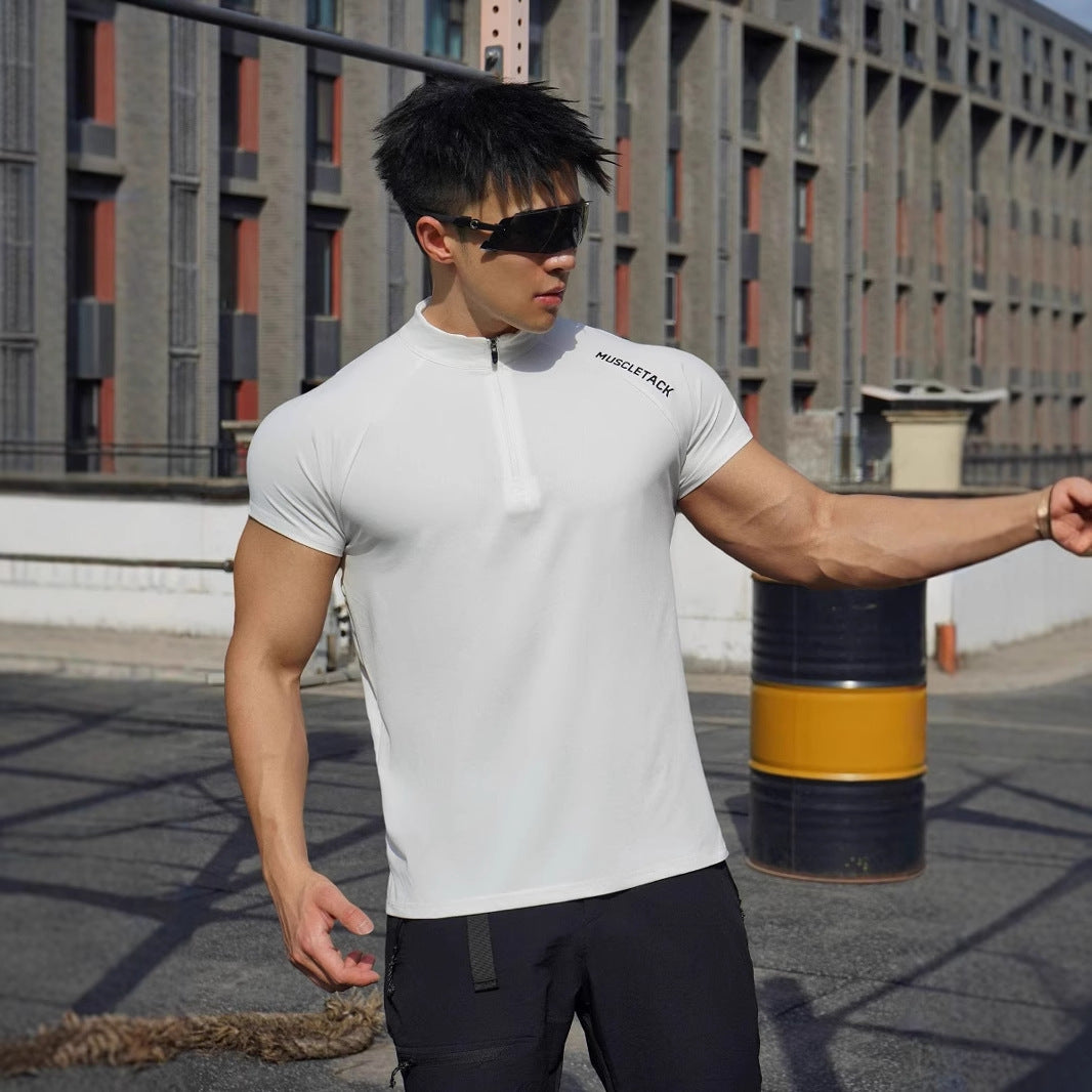 Short Sleeve Outdoor Sports Half Zipper Stand Collar T-shirt GlamzKart