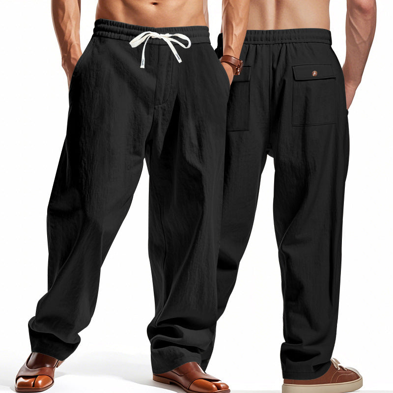 Linen Casual Pants Summer Thin Simple High Street Black GlamzKart