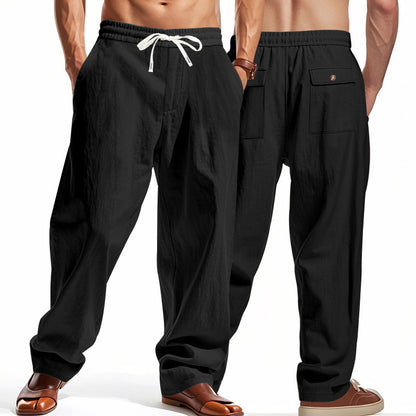 Linen Casual Pants Summer Thin Simple High Street Black GlamzKart