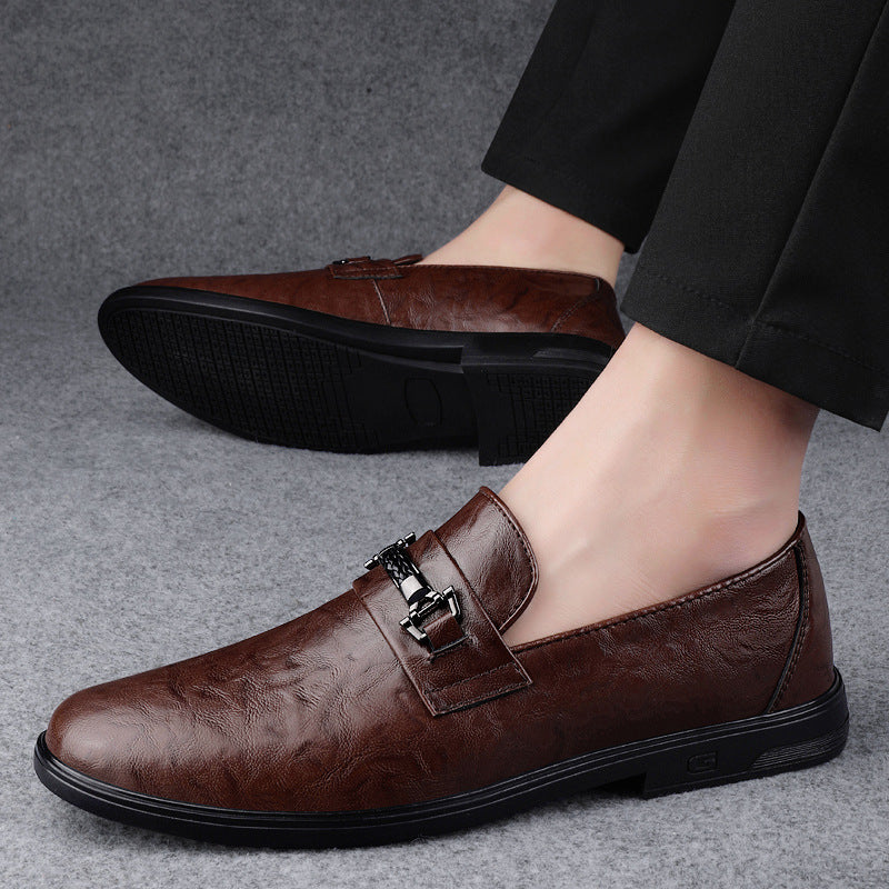 Gentleman Formal Wear Low-top Slip-on Cowhide Shoes GlamzKart