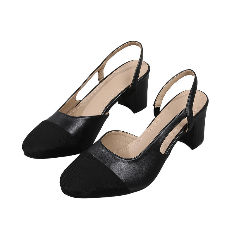 Hollow Color Matching Flat Heel Sandals Small Size Women's Shoes Black Heel Height 6cm GlamzKart