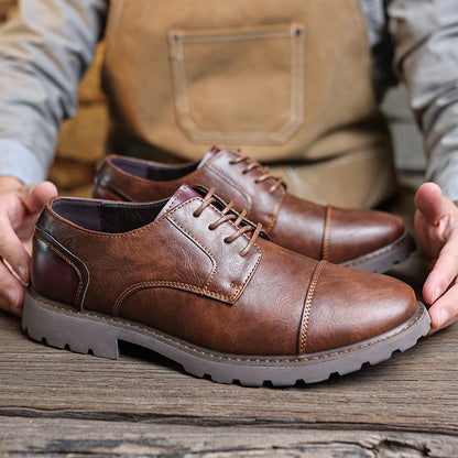 British Style Retro Casual Leather Shoes Men's Casual 3910 Brown GlamzKart
