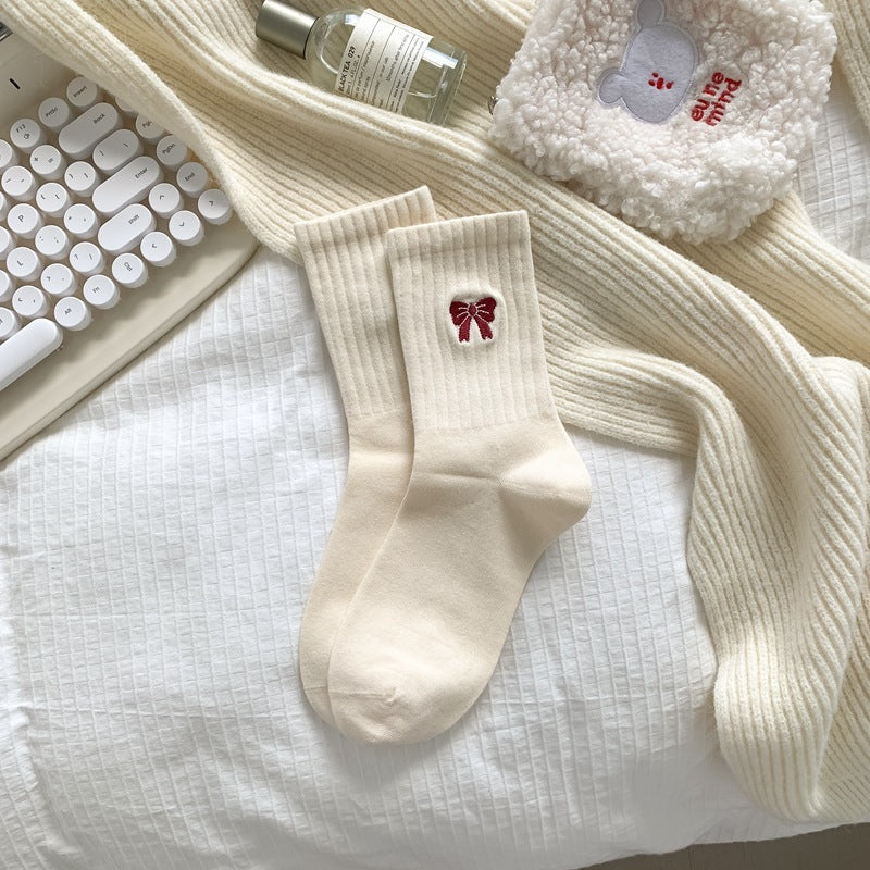 Korean Style Good-looking Sweat-absorbent Angola Red Socks Bow On White Background GlamzKart