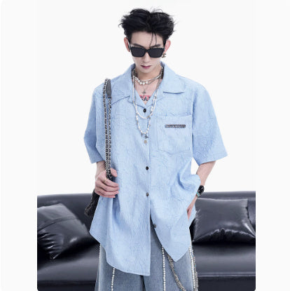 Niche Design Pleated Textured Short Shirt Men's Tops GlamzKart