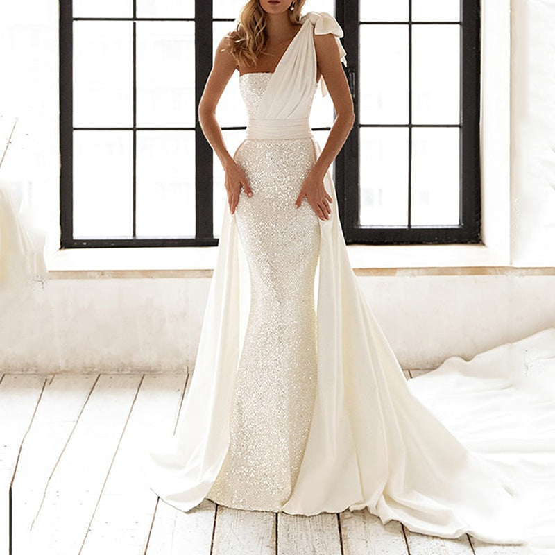 European And American Women's Clothing Slim Fit Fashion Dress Sequins White White GlamzKart