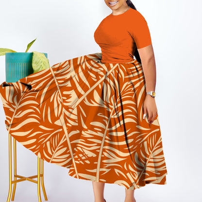 Fashionable Elegant Pleated Swing Ladies Dress Orange GlamzKart