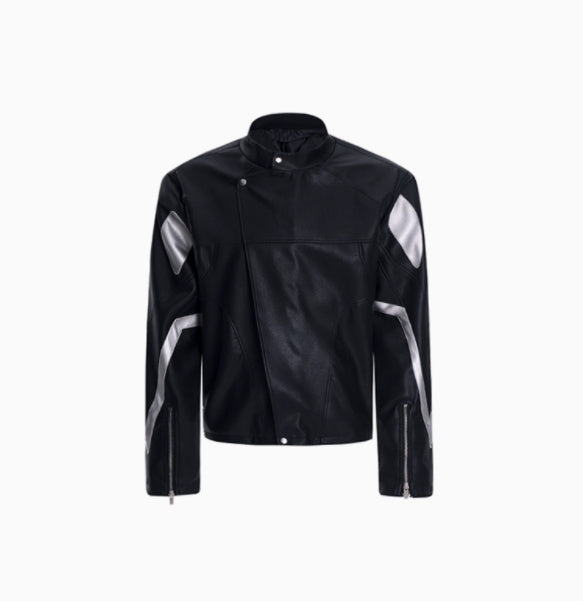 Oblique Placket Motorcycle Jacket Black GlamzKart