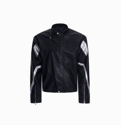 Oblique Placket Motorcycle Jacket Black GlamzKart