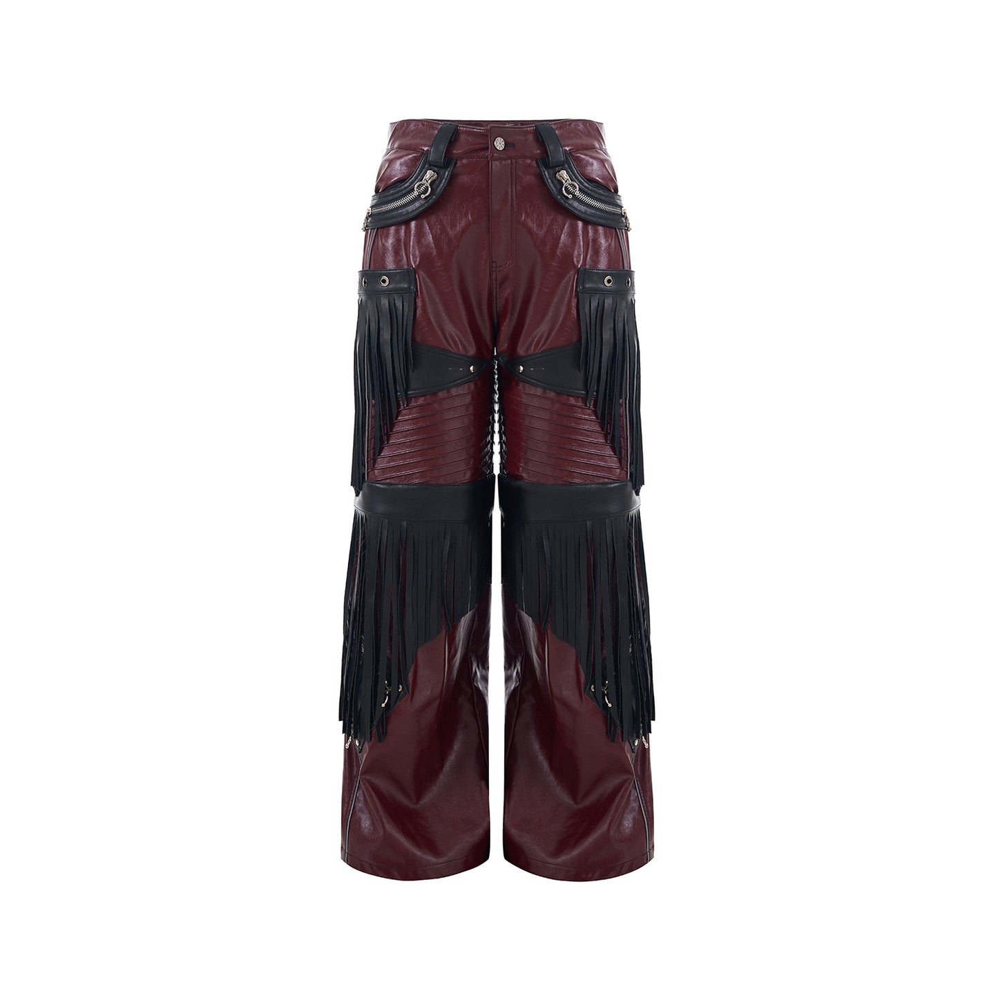 Deconstructed Design Red PU Leather Pants Male Pants GlamzKart