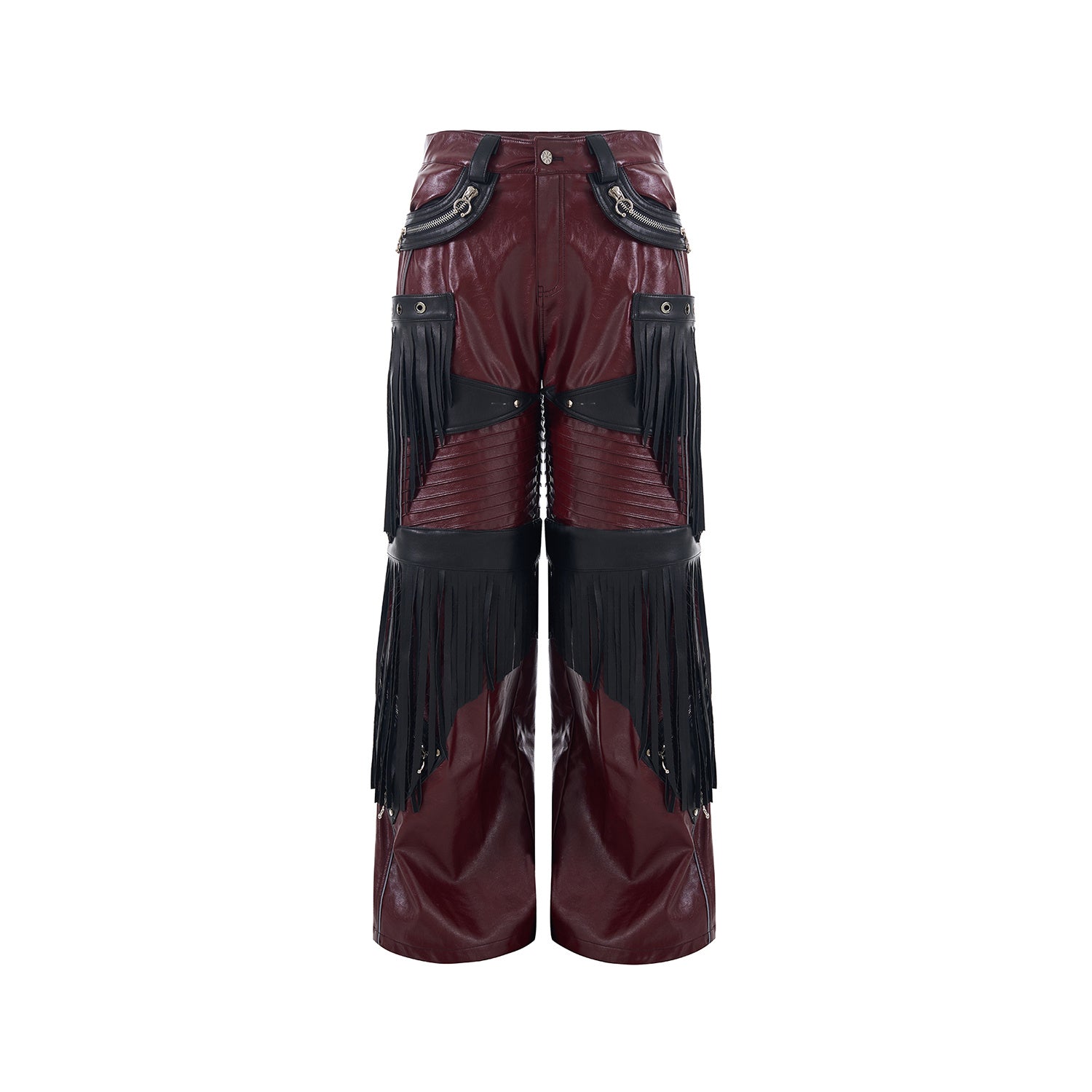 Deconstructed Design Red PU Leather Pants Male Pants GlamzKart
