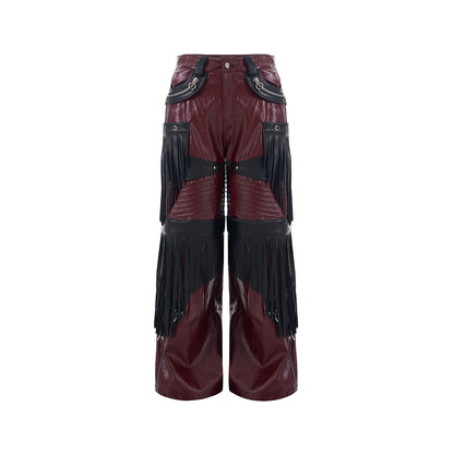 Deconstructed Design Red PU Leather Pants Male Pants GlamzKart