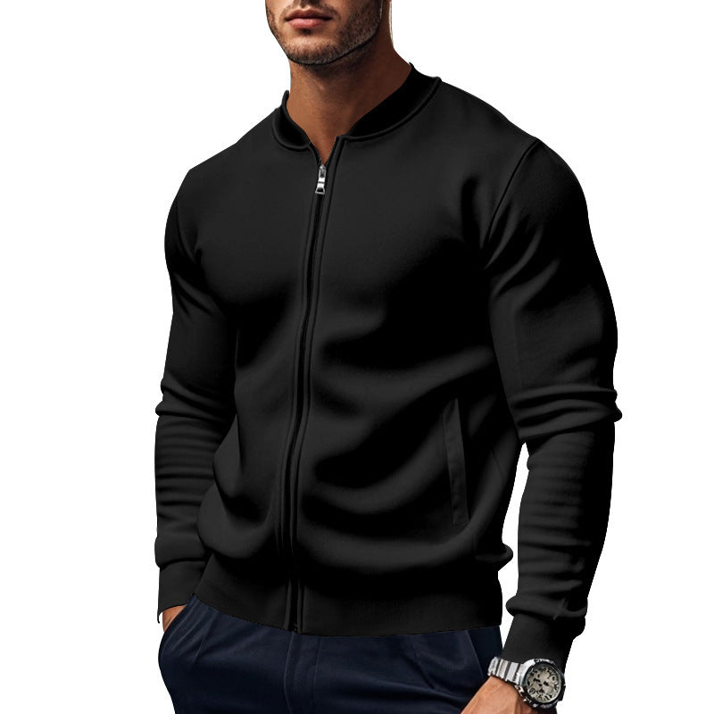 Long-sleeve Zipper Baseball Uniform Coat Jacket Black GlamzKart