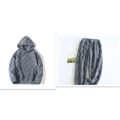 European Size Large Plaid Hooded Loose Sweater Grey suit GlamzKart