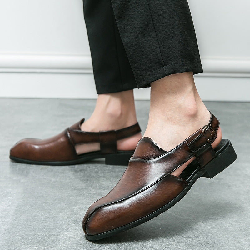Plus Size Men's Slip-on Fashionable Breathable Lightweight British Style Leather Sandals GlamzKart