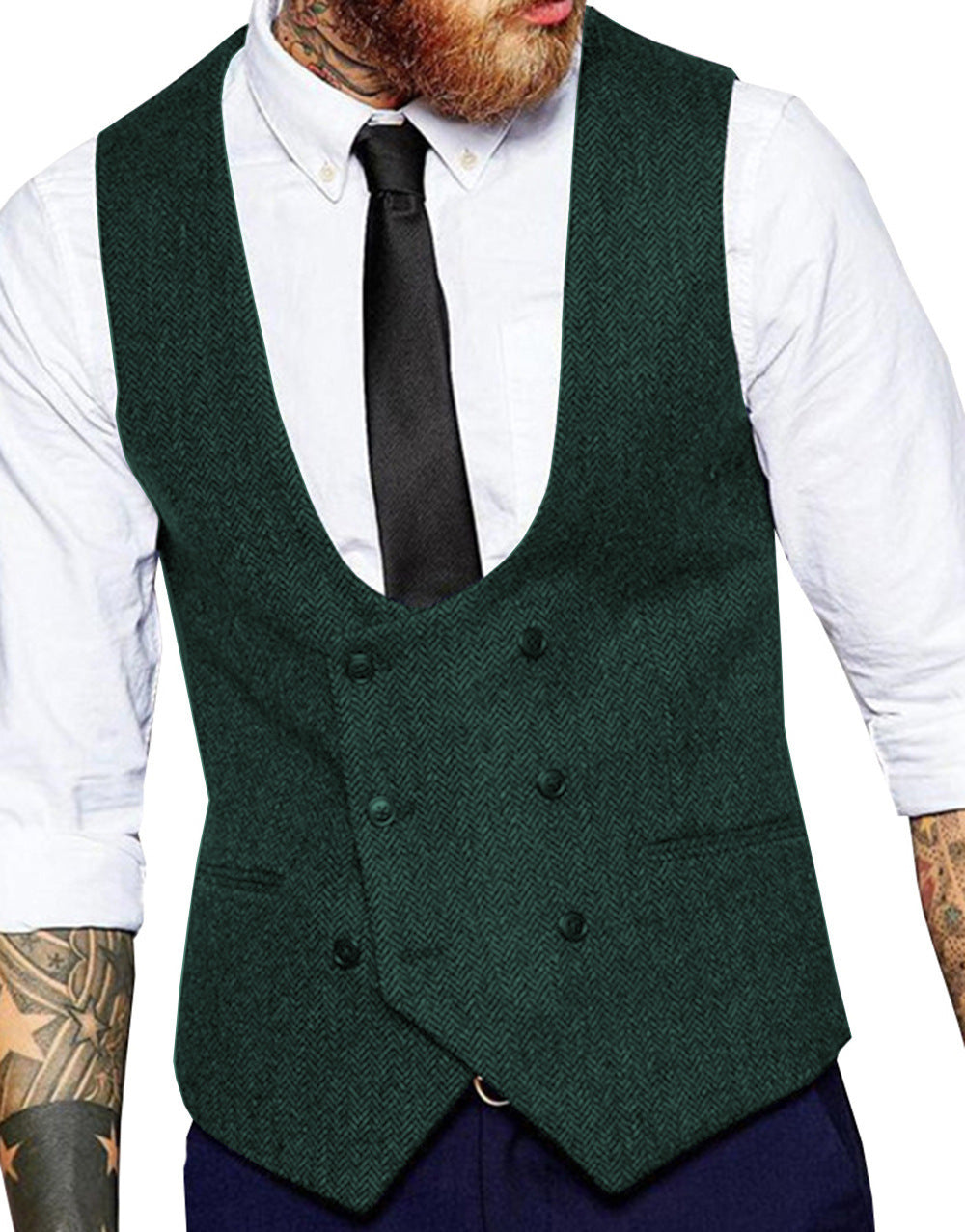 Retro Casual Herringbone Pattern Men's Suit Vest Groom Groomsman Slim Fit Vest Cyan GlamzKart