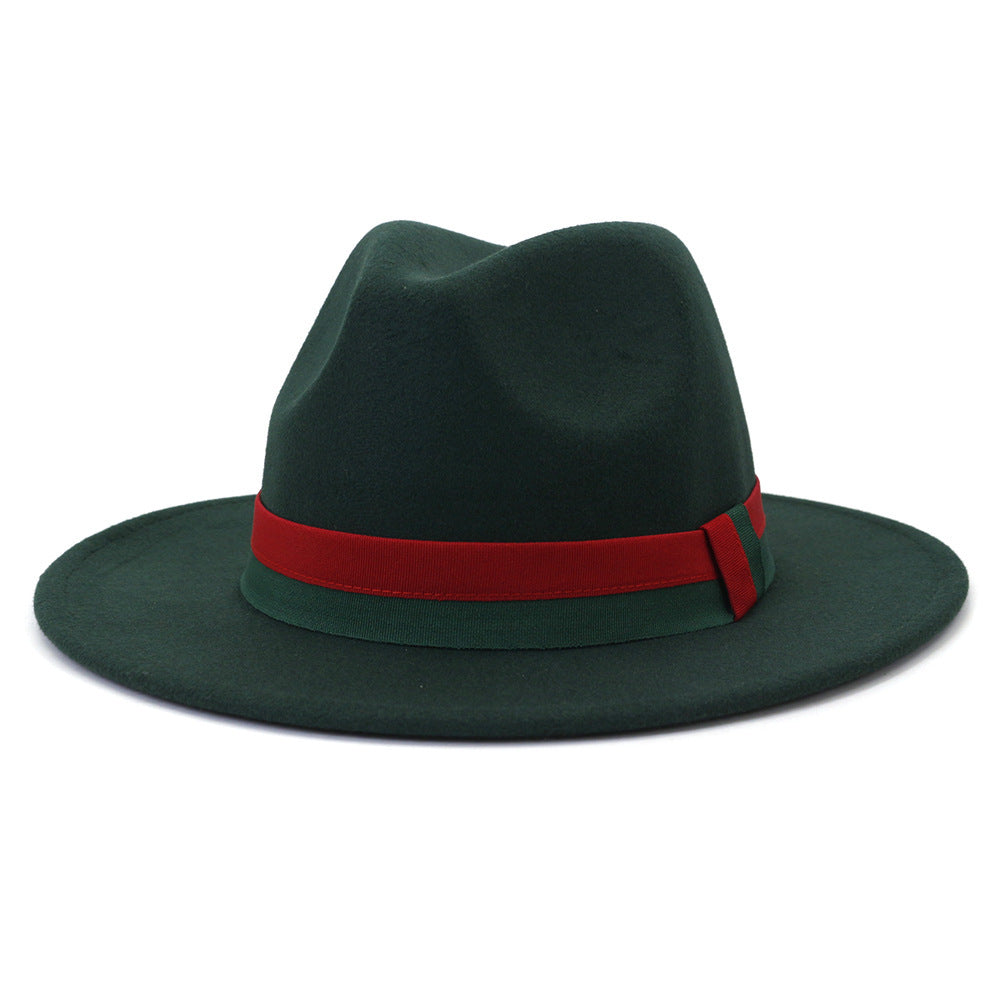 Big Brim British Style Woolen Jazz Top Hat Dark Green 58cm GlamzKart