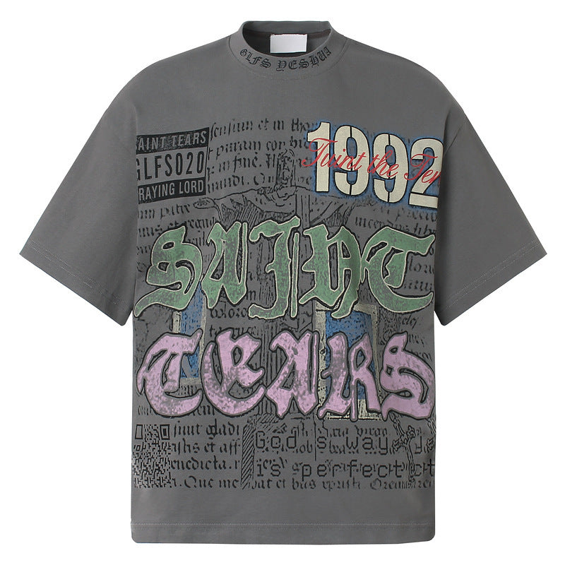 American Retro National Trend Hip Hop Graffiti Short Sleeve GlamzKart