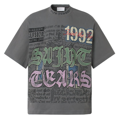 American Retro National Trend Hip Hop Graffiti Short Sleeve GlamzKart