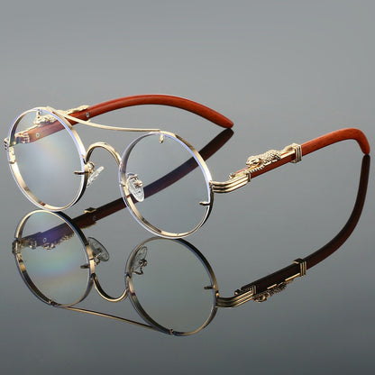 Retro Double Beam Leopard Head Sunglasses Gold Frame Transparent Sheet GlamzKart