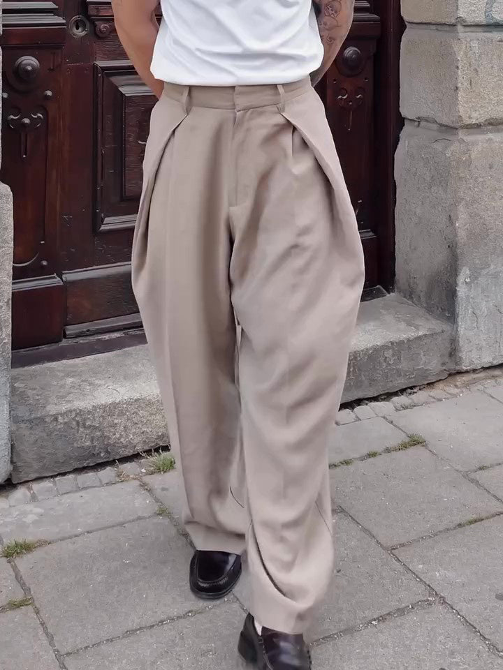 Men's High Waist Pleated Pants Khaki GlamzKart