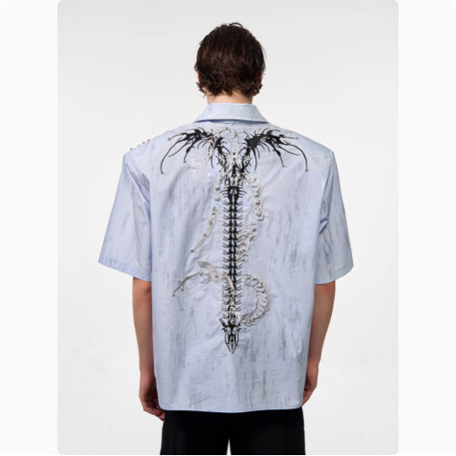 Spine Snake-shaped Shoulder Pad White Shirt Men's Beaded Gold-plated Short Sleeve GlamzKart