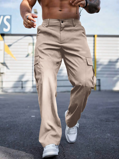 Wear-resistant Sports Straight Loose Cargo Pants Khaki GlamzKart