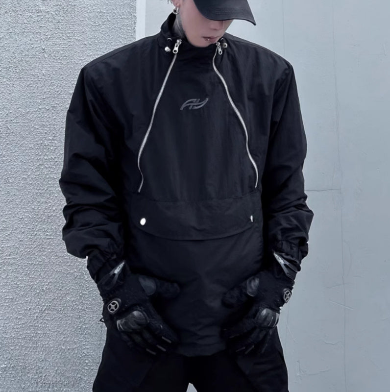 Niche Double Zipper Stand Collar Shell Jacket Jacket GlamzKart