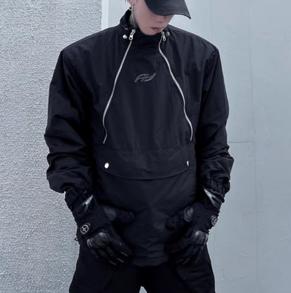 Niche Double Zipper Stand Collar Shell Jacket Jacket GlamzKart