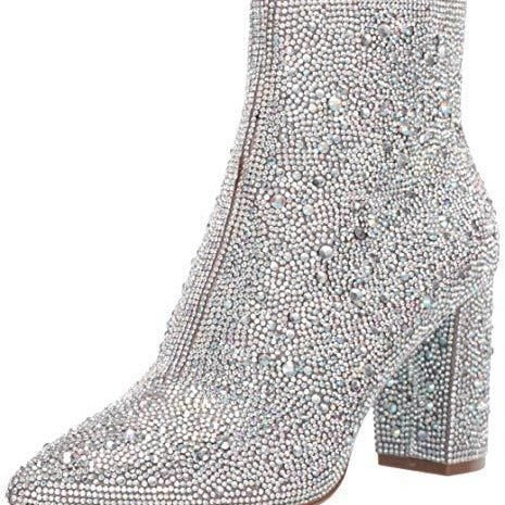 Rhinestone Pointed Toe Fashion Ankle Boots GlamzKart