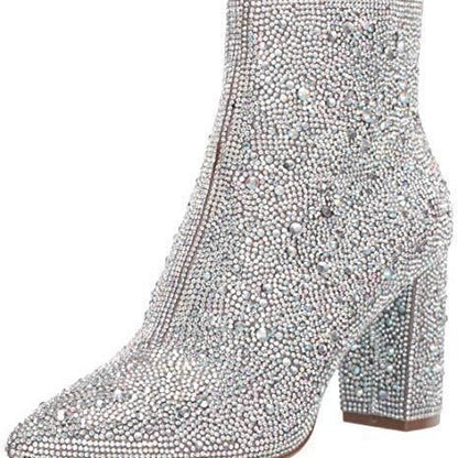 Rhinestone Pointed Toe Fashion Ankle Boots GlamzKart