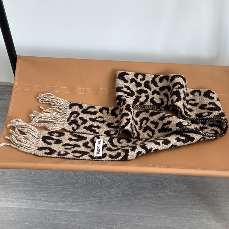 Korean Style High-grade Wool Knitted Small Scarf Khaki GlamzKart
