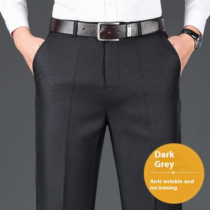 Men's Casual Pants Loose Straight Business Trousers Thick Dark Gray Section GlamzKart