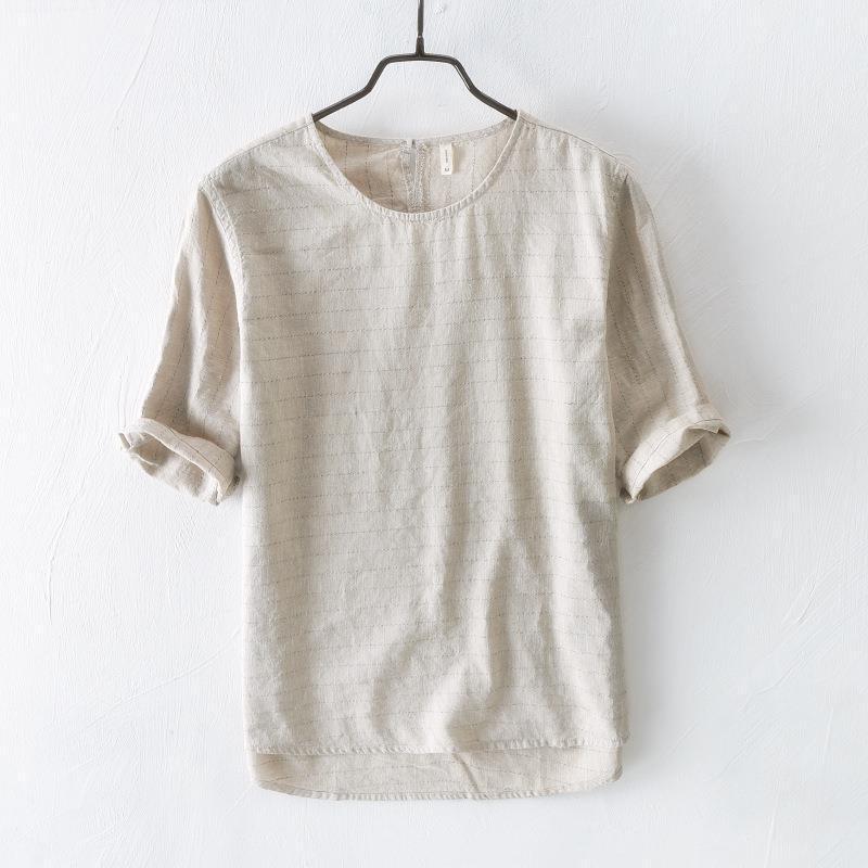 Chinese Style Simple Casual Short-sleeved T-shirt For Men Khaki GlamzKart