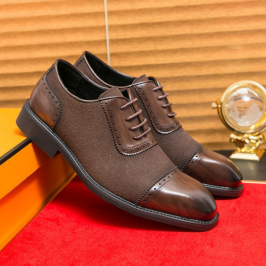 Men's Thick-soled Raised Round Toe Lace-up Business Leather Shoes GlamzKart